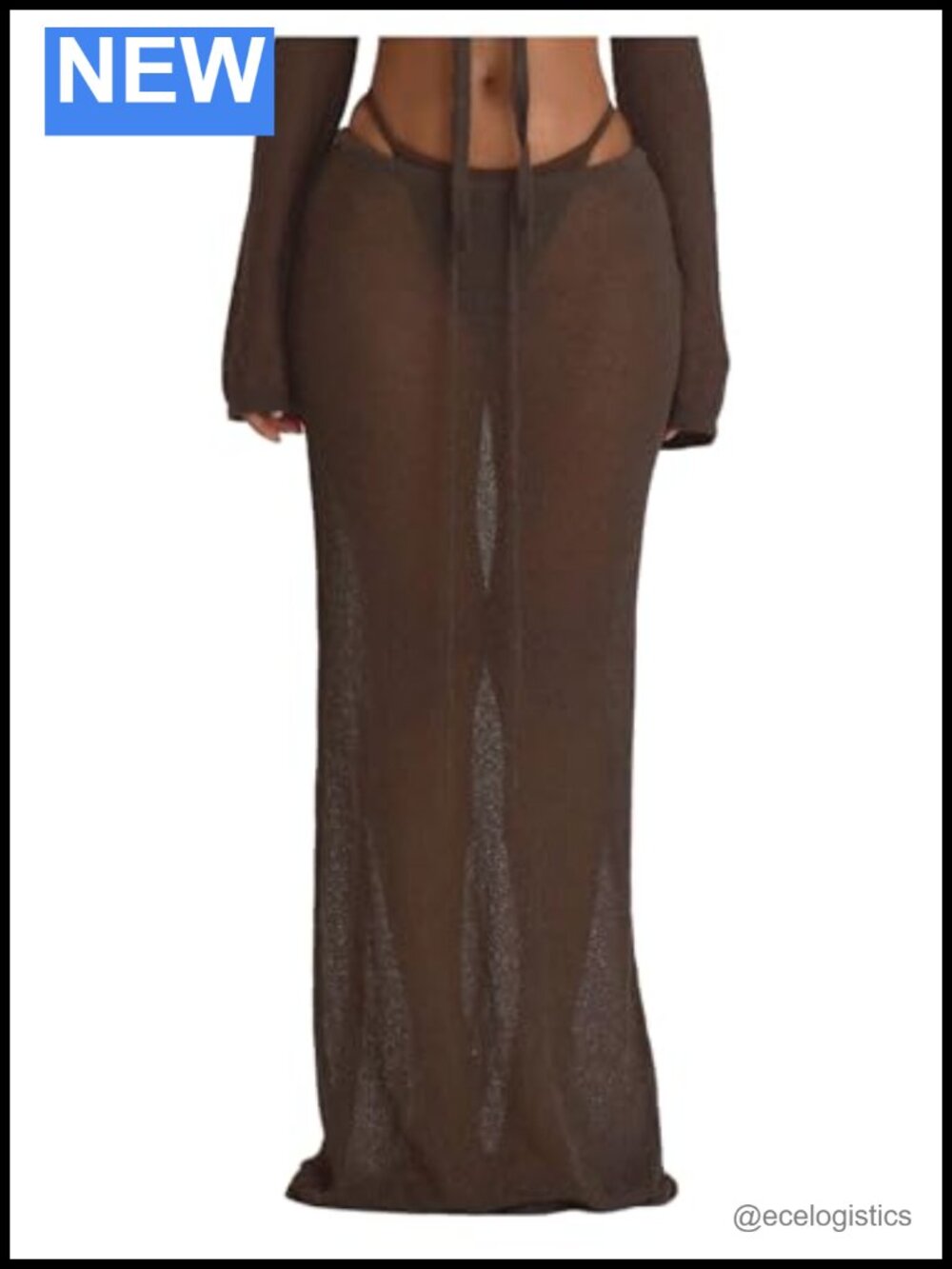 Mesh Drop Waist Maxi Skirt Tie Front Drawstring Low Rise Slim Fit Beach Cover